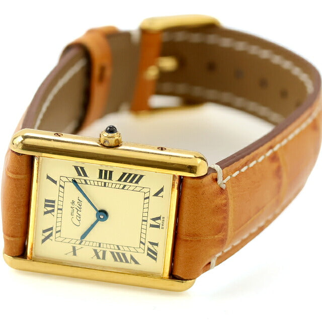 中古 カルティエ Cartier マストタンク ヴィルメイユ LM ゴールド ローマ 銀無垢 針回し訳アリ品 681006 アナログ 腕時計 ブランド メンズ UW-CA-TK-00008