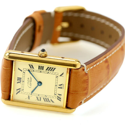 中古 カルティエ Cartier マストタンク ヴィルメイユ LM ゴールド ローマ 銀無垢 針回し訳アリ品 681006 アナログ 腕時計 ブランド メンズ UW-CA-TK-00008