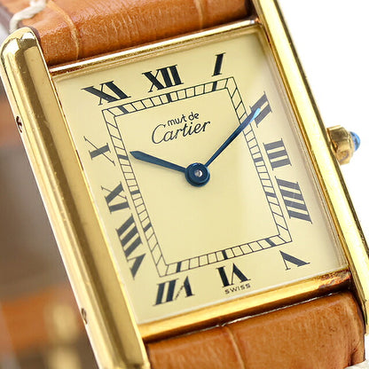 中古 カルティエ Cartier マストタンク ヴィルメイユ LM ゴールド ローマ 銀無垢 針回し訳アリ品 681006 アナログ 腕時計 ブランド メンズ UW-CA-TK-00008