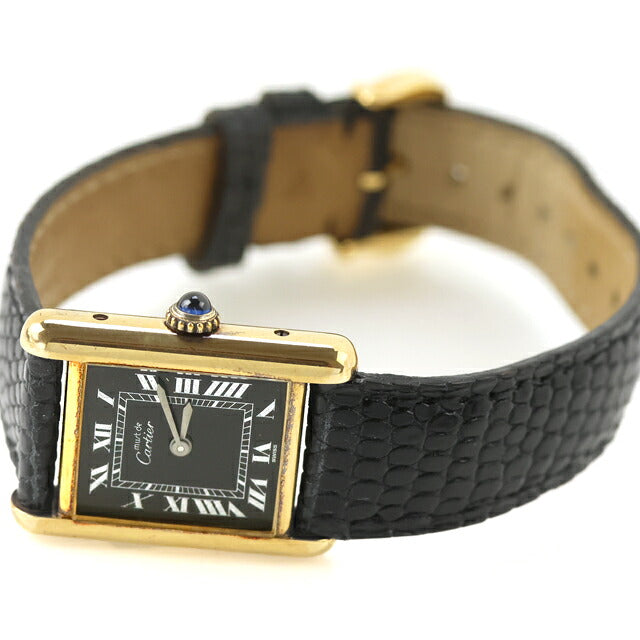 中古 カルティエ Cartier マストタンク SM ヴェルメイユ ローマ ブラック SV925 純正ベルト マストタンクSM アナログ 腕時計 レディース UW-CA-TK-00009