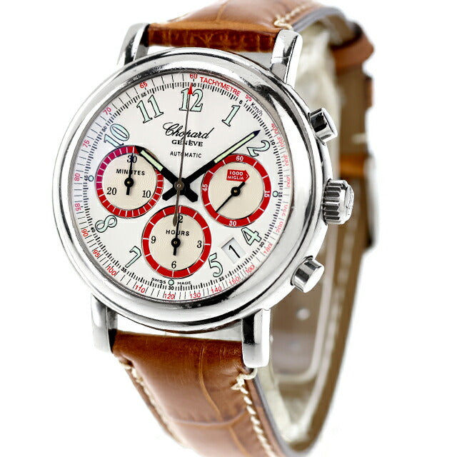 中古 ベルト交換済 ショパール Chopard ミッレミリア クロノグラフ デイト 16/8316 アナログ 腕時計 ブランド メンズ ホワイト 白 UW-CP-MM-00001