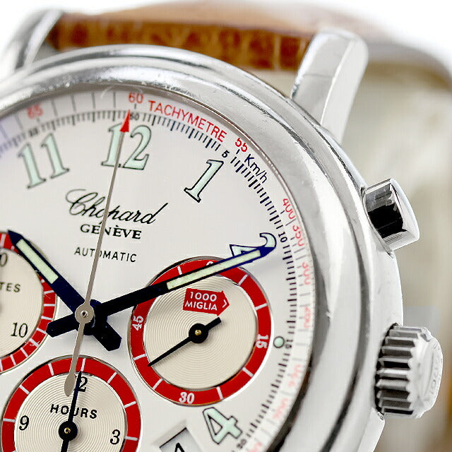 中古 ベルト交換済 ショパール Chopard ミッレミリア クロノグラフ デイト 16/8316 アナログ 腕時計 ブランド メンズ ホワイト 白 UW-CP-MM-00001