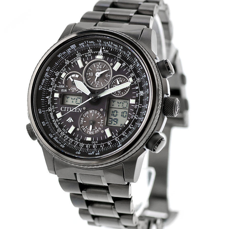 中古 超美品 シチズン CITIZEN プロマスター スカイ PROMASTER オールブラック デジアナ JY8025-59E アナデジ 腕時計 ブランド メンズ UW-CT-PM-00016
