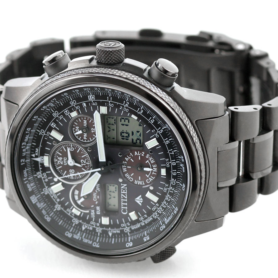 中古 超美品 シチズン CITIZEN プロマスター スカイ PROMASTER オールブラック デジアナ JY8025-59E アナデジ 腕時計 ブランド メンズ UW-CT-PM-00016