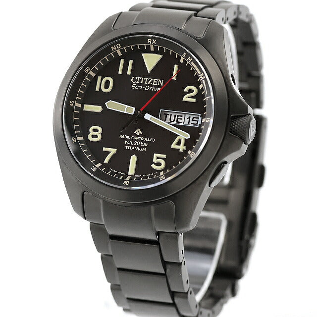 中古 美品 シチズン CITIZEN プロマスター ランド エコドライブ電波 デイデイト ブラックチタン AT6085-50E アナログ 腕時計 メンズ UW-CT-PM-00027