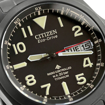中古 美品 シチズン CITIZEN プロマスター ランド エコドライブ電波 デイデイト ブラックチタン AT6085-50E アナログ 腕時計 メンズ UW-CT-PM-00027