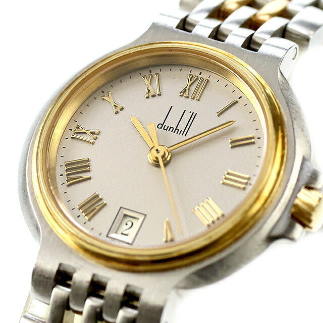 Used Dunhill Elite 2 Row K18YG Combination Thin Quartz 18K Solid x SS Analog Watch Brand Women&