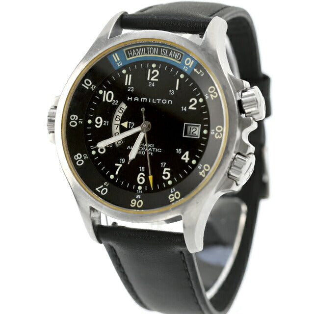 中古 OH済 ハミルトン HAMILTON カーキ ネイビー GMT オート 3タイムゾーン H776450 アナログ 腕時計 ブランド メンズ ブラック UW-HA-KH-00011