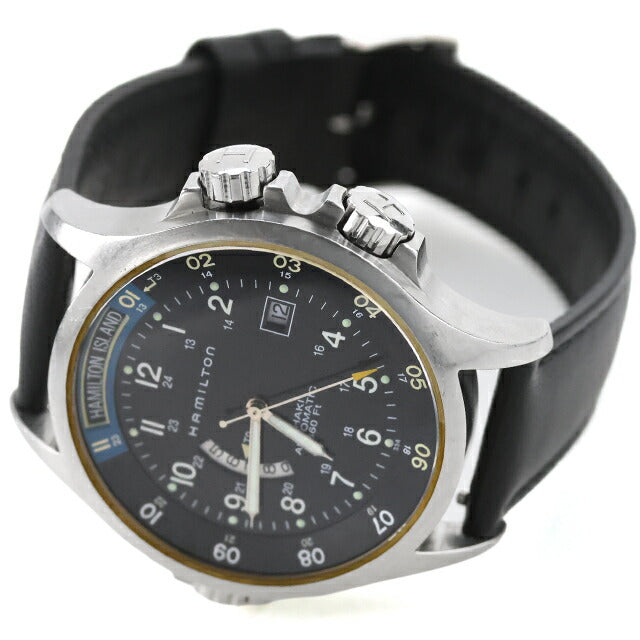 中古 OH済 ハミルトン HAMILTON カーキ ネイビー GMT オート 3タイムゾーン H776450 アナログ 腕時計 ブランド メンズ ブラック UW-HA-KH-00011
