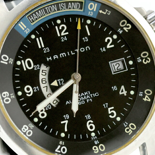 中古 OH済 ハミルトン HAMILTON カーキ ネイビー GMT オート 3タイムゾーン H776450 アナログ 腕時計 ブランド メンズ ブラック UW-HA-KH-00011