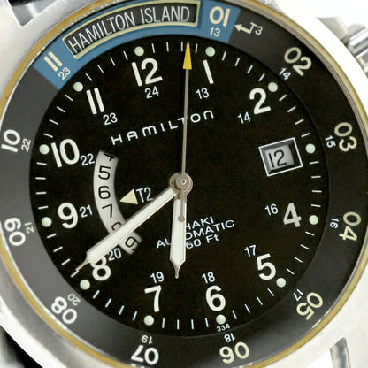 中古 OH済 ハミルトン HAMILTON カーキ ネイビー GMT オート 3タイムゾーン H776450 アナログ 腕時計 ブランド メンズ ブラック UW-HA-KH-00011