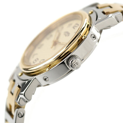中古 仕上げ済 美品 エルメス HERMES クリッパー コンビ CL4.220 アナログ 腕時計 ブランド レディース シルバー/ゴールド 白 UW-HR-CP-00001