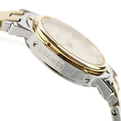 中古 仕上げ済 美品 エルメス HERMES クリッパー コンビ CL4.220 アナログ 腕時計 ブランド レディース シルバー/ゴールド 白 UW-HR-CP-00001