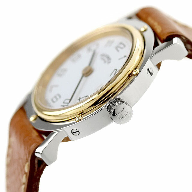 Used Finished Good Condition Hermes Clipper GP Combi Quartz Genuine Leather Strap R Engraved Analog Watch Brand Ladies UW-HR-CP-00002