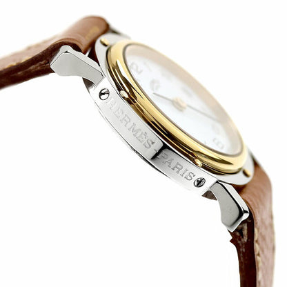 Used Finished Good Condition Hermes Clipper GP Combi Quartz Genuine Leather Strap R Engraved Analog Watch Brand Ladies UW-HR-CP-00002