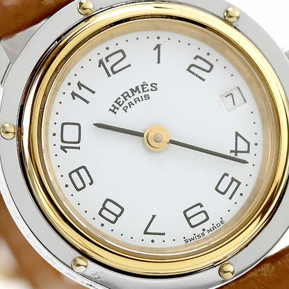 Used Finished Good Condition Hermes Clipper GP Combi Quartz Genuine Leather Strap R Engraved Analog Watch Brand Ladies UW-HR-CP-00002