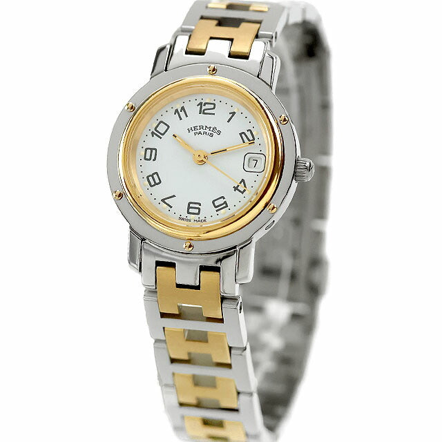 Used Finished Good Condition Hermes Clipper Combination Quartz GP Combi Analog Watch Brand Ladies UW-HR-CP-00003