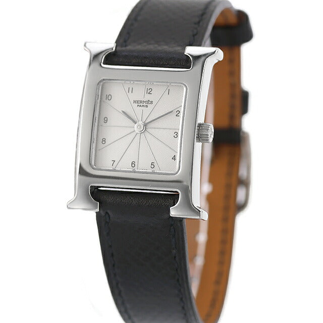 中古 仕上げ済 美品 エルメス HERMES Hウォッチ HH1.210 アナログ 腕時計 ブランド レディース シルバー ブラック 黒 UW-HR-HW-00001
