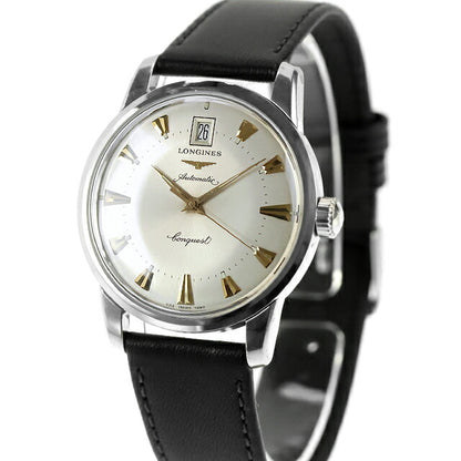 中古 美品・ベルト新品 ロンジン LONGINES コンクエスト ヘリテージ 35mm デイト 自動巻き 七宝メダリオン 90年代 7290-633 腕時計 メンズ UW-LO-CQ-00001