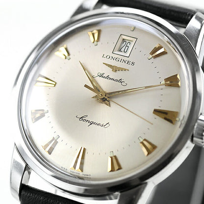 中古 美品・ベルト新品 ロンジン LONGINES コンクエスト ヘリテージ 35mm デイト 自動巻き 七宝メダリオン 90年代 7290-633 腕時計 メンズ UW-LO-CQ-00001
