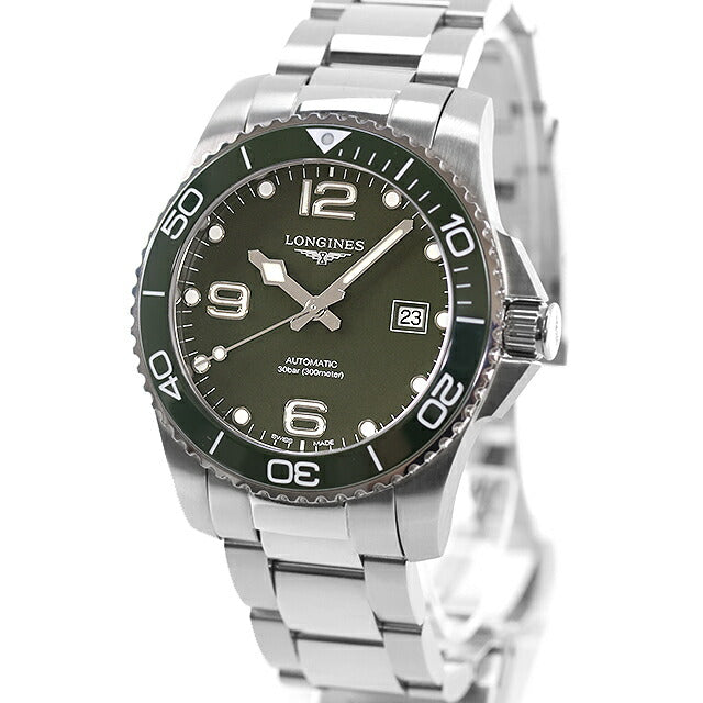 中古 ロンジン LONGINES ハイドロコンクエスト 自動巻き 41mm セラミックベゼル L3.781.4.06.6 アナログ 腕時計 ブランド メンズ グリーン UW-LO-HC-00001
