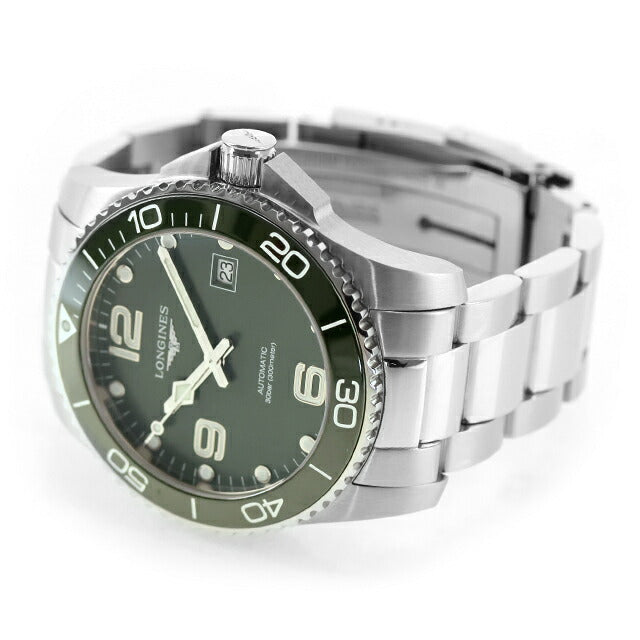 中古 ロンジン LONGINES ハイドロコンクエスト 自動巻き 41mm セラミックベゼル L3.781.4.06.6 アナログ 腕時計 ブランド メンズ グリーン UW-LO-HC-00001
