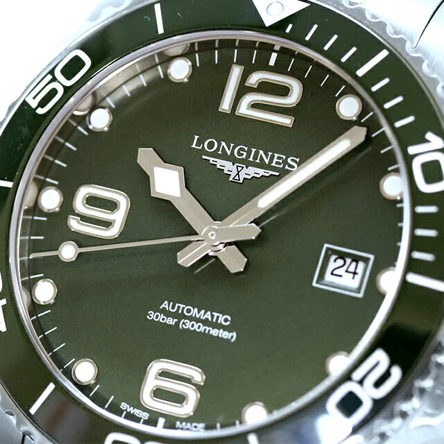 中古 ロンジン LONGINES ハイドロコンクエスト 自動巻き 41mm セラミックベゼル L3.781.4.06.6 アナログ 腕時計 ブランド メンズ グリーン UW-LO-HC-00001
