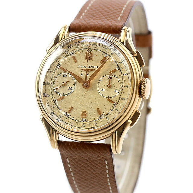 中古 希少モデル ロンジン LONGINES 18K金無垢 Cal.30CH ヴィンテージ クロノグラフ 推定1950年代 ノンフライバック ファンシーラグ 30CH 腕時計 メンズ UW-LO-OT-00008