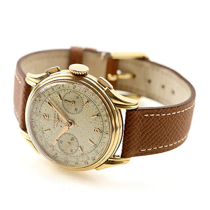 中古 希少モデル ロンジン LONGINES 18K金無垢 Cal.30CH ヴィンテージ クロノグラフ 推定1950年代 ノンフライバック ファンシーラグ 30CH 腕時計 メンズ UW-LO-OT-00008