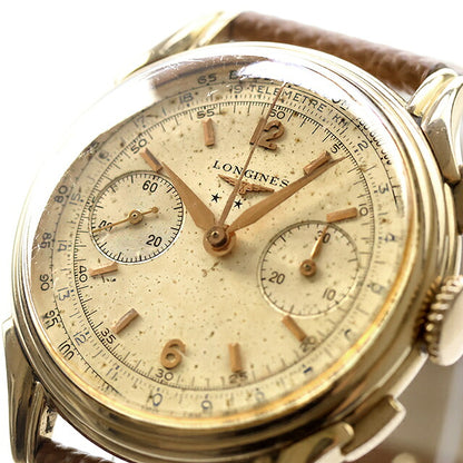 中古 希少モデル ロンジン LONGINES 18K金無垢 Cal.30CH ヴィンテージ クロノグラフ 推定1950年代 ノンフライバック ファンシーラグ 30CH 腕時計 メンズ UW-LO-OT-00008