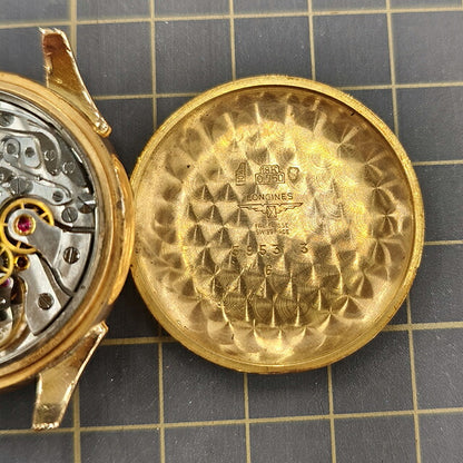 中古 希少モデル ロンジン LONGINES 18K金無垢 Cal.30CH ヴィンテージ クロノグラフ 推定1950年代 ノンフライバック ファンシーラグ 30CH 腕時計 メンズ UW-LO-OT-00008