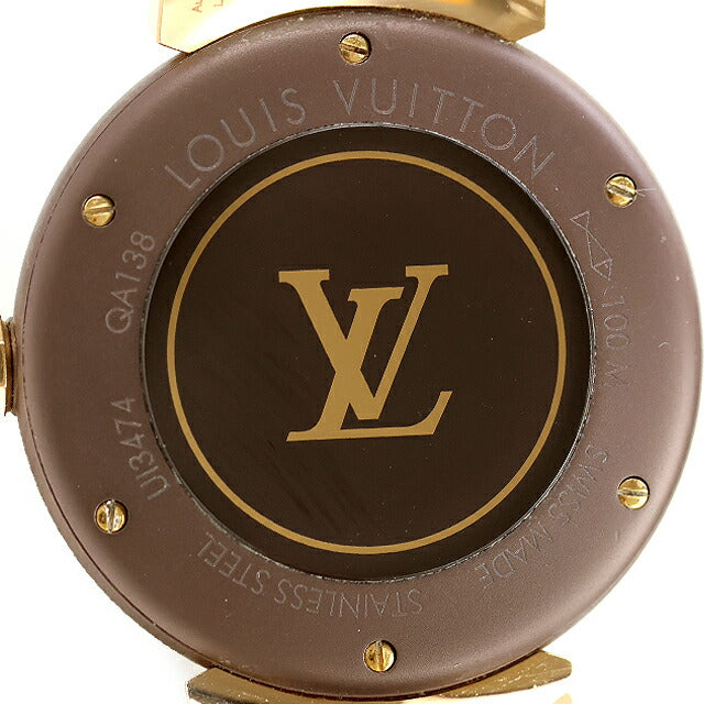 ルイ・ヴィトン LOUIS VUITTON 腕時計 レディース QA138Z タンブール MMモノグラム K18コンビ 18金 スペアベルト付属 クオーツ ブラウンxキャメルブラウン アナログ表示 LOUIS VUITTON - ルイ・ヴィトン LOUIS VUITTON 腕時計 レディース