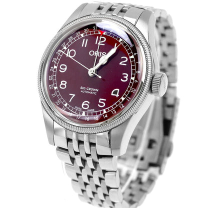 中古 オリス ORIS ビッグクラウン ポインターデイト 40mm レッドダイヤル ブレスレット 754 7741 4068 アナログ 腕時計 ブランド メンズ ワインレッド UW-OS-BC-00001