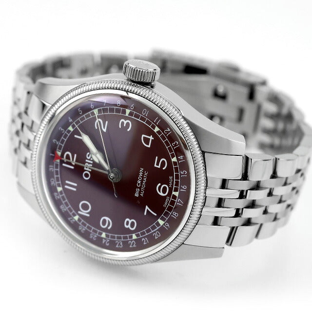 中古 オリス ORIS ビッグクラウン ポインターデイト 40mm レッドダイヤル ブレスレット 754 7741 4068 アナログ 腕時計 ブランド メンズ ワインレッド UW-OS-BC-00001