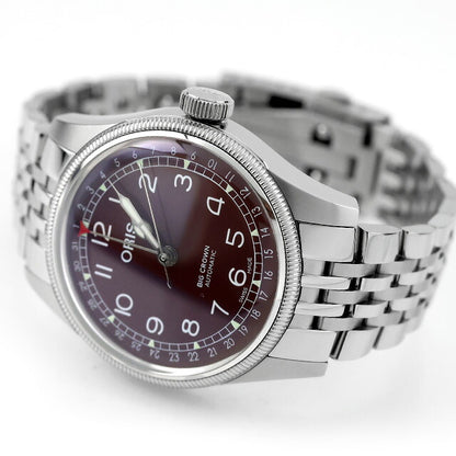 中古 オリス ORIS ビッグクラウン ポインターデイト 40mm レッドダイヤル ブレスレット 754 7741 4068 アナログ 腕時計 ブランド メンズ ワインレッド UW-OS-BC-00001