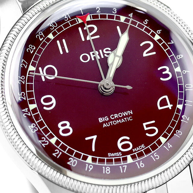 中古 オリス ORIS ビッグクラウン ポインターデイト 40mm レッドダイヤル ブレスレット 754 7741 4068 アナログ 腕時計 ブランド メンズ ワインレッド UW-OS-BC-00001
