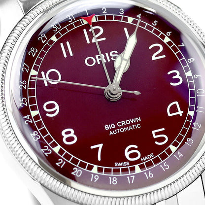 中古 オリス ORIS ビッグクラウン ポインターデイト 40mm レッドダイヤル ブレスレット 754 7741 4068 アナログ 腕時計 ブランド メンズ ワインレッド UW-OS-BC-00001
