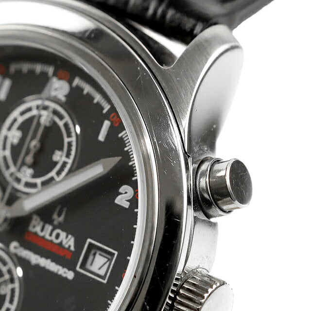 中古 ブローバ BULOVA Competence ヴィンテージクオーツクロノグラフ 黒文字盤 クオーツクロノ黒面黒革 アナログ 腕時計 ブランド メンズ UW-OTH-00058