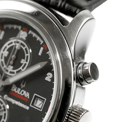 中古 ブローバ BULOVA Competence ヴィンテージクオーツクロノグラフ 黒文字盤 クオーツクロノ黒面黒革 アナログ 腕時計 ブランド メンズ UW-OTH-00058