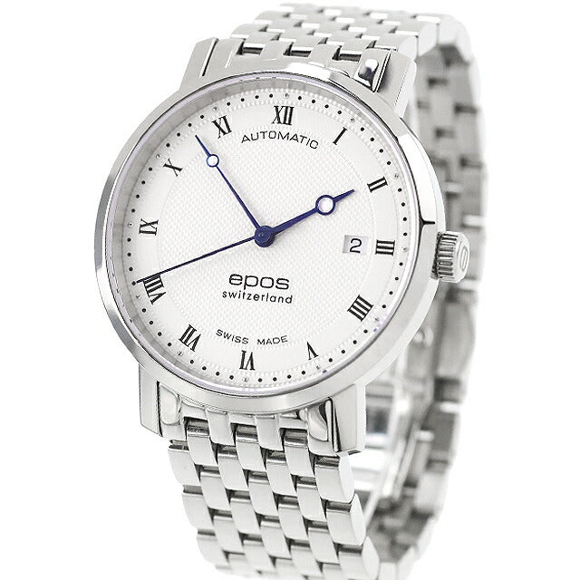 中古 超美品 エポス EPOS オリジナーレ 3針デイト シンプル スイス製自動巻き ETA 3387RSLM アナログ 腕時計 ブランド メンズ ホワイト UW-OTH-00060