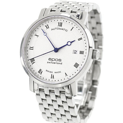 中古 超美品 エポス EPOS オリジナーレ 3針デイト シンプル スイス製自動巻き ETA 3387RSLM アナログ 腕時計 ブランド メンズ ホワイト UW-OTH-00060