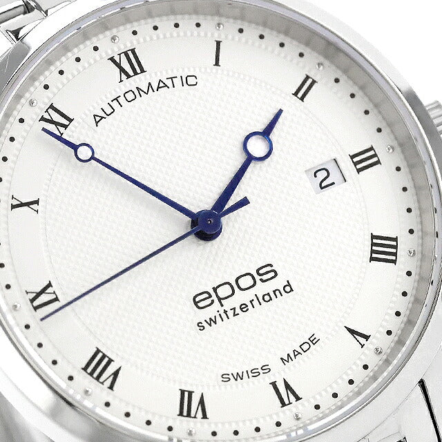 中古 超美品 エポス EPOS オリジナーレ 3針デイト シンプル スイス製自動巻き ETA 3387RSLM アナログ 腕時計 ブランド メンズ ホワイト UW-OTH-00060