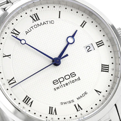 中古 超美品 エポス EPOS オリジナーレ 3針デイト シンプル スイス製自動巻き ETA 3387RSLM アナログ 腕時計 ブランド メンズ ホワイト UW-OTH-00060