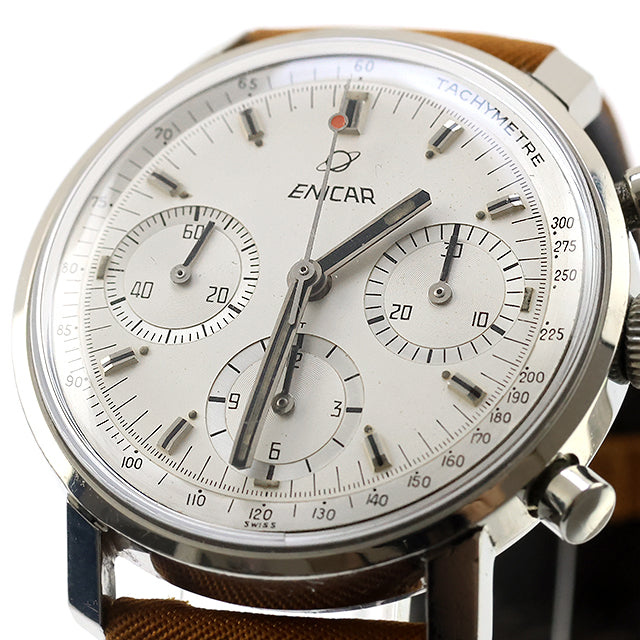 中古 希少 12時間積算計訳アリ エニカ ENICAR ガルニクス 手巻き 3レジスター クロノグラフ プレシェルパ バルジュー72 Valjoux 072-01-01 腕時計 メンズ UW-OTH-00074