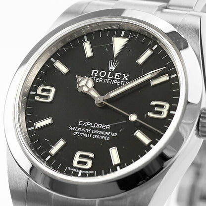 中古 仕上げ済 美品 ロレックス ROLEX エクスプローラー 1 39mm 後期型 エクワン 214270 214270 アナログ 腕時計 ブランド メンズ ブラック UW-RX-EX-00001