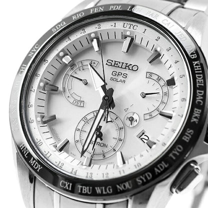 中古 セイコー SEIKO アストロン GPSソーラー 8X53-0AB0 デュアルタイム チタン セラミック SBXB047 アナログ 腕時計 ブランド メンズ ホワイト UW-SJ-AS-00021