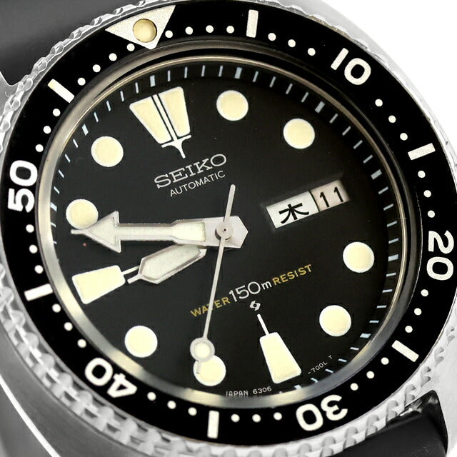 中古 セイコー SEIKO 150mダイバー サードダイバー タートル デイデイト 1977年製 6306-7001 アナログ 腕時計 ブランド メンズ ブラック UW-SJ-DV-00010