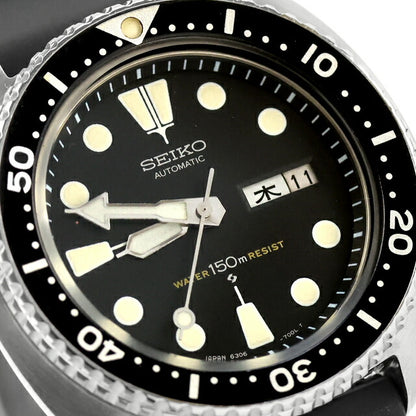 中古 セイコー SEIKO 150mダイバー サードダイバー タートル デイデイト 1977年製 6306-7001 アナログ 腕時計 ブランド メンズ ブラック UW-SJ-DV-00010
