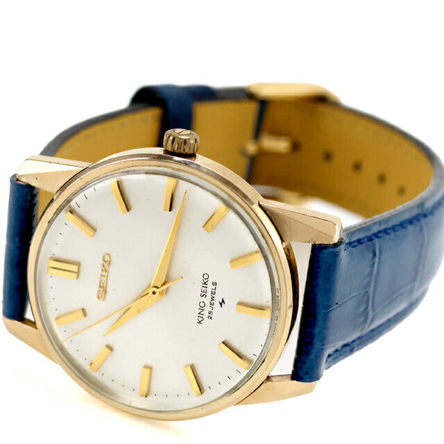 中古 OH済 セイコー SEIKO キングセイコー 44KS セカンドモデル 44-2000 盾メダリオン アナログ 腕時計 ブランド メンズ ホワイト ブルー UW-SJ-KS-00007