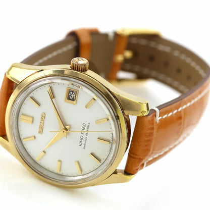 中古 セイコー SEIKO キングセイコー 44KS デイト 手巻き 1967年製 アナログ 腕時計 ブランド メンズ ホワイト キャメル UW-SJ-KS-00012